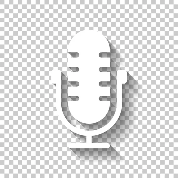 Basit mikrofon simgesi. Gölge şeffaf arka plan üzerinde beyaz simgesi