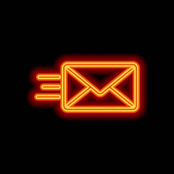 Mail Symbol Senden Sms Linie Orangefarbener Neonstil Auf Schwarzem Hintergrund — Stockvektor