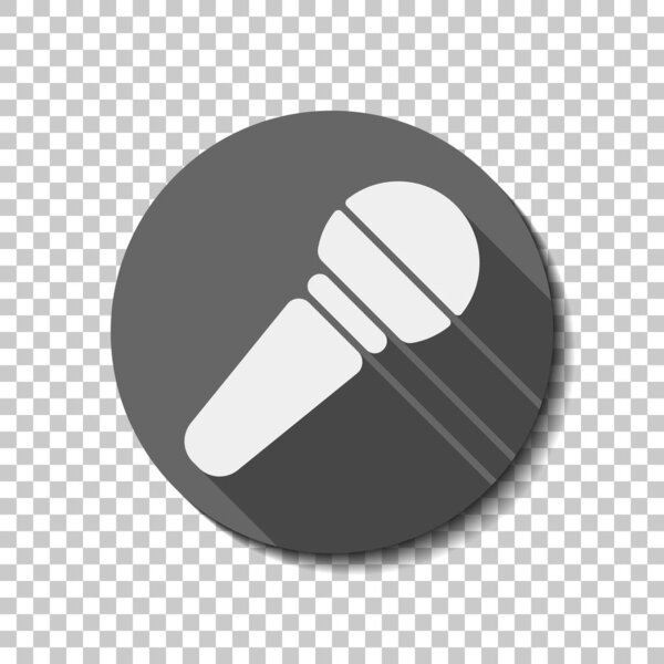 Hands microphone icon. flat icon, long shadow, circle, transparent grid. Badge or sticker style