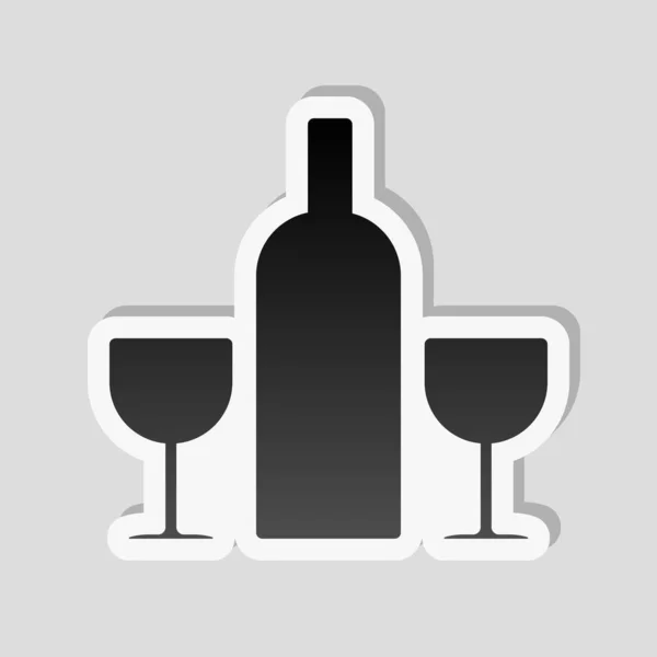 Glasses Bottle Sticker Style White Border Simple Shadow Gray Background — Stock Vector