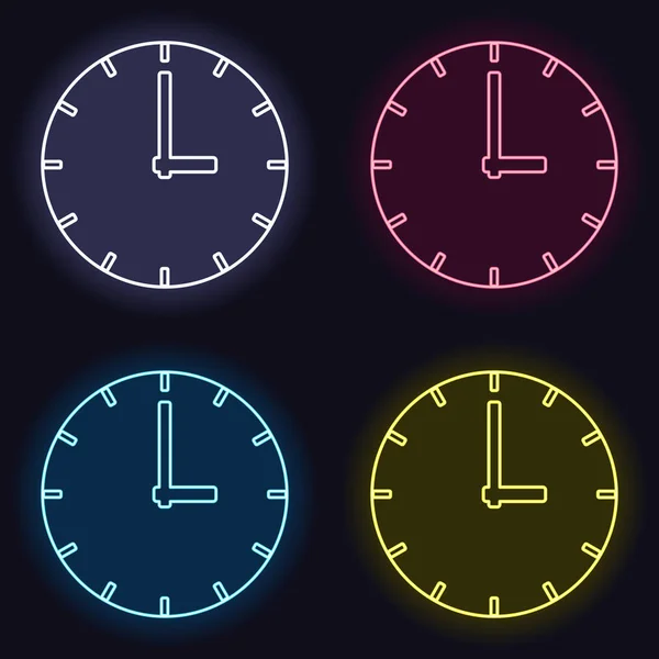 简单的时钟图标 一套时尚霓虹灯标志 黑暗背景上的赌场风格 无缝模式 — 图库矢量图片
