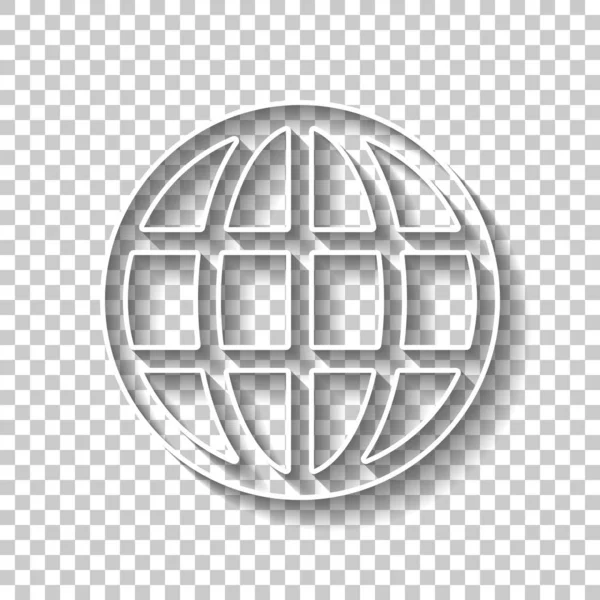 Icône Globe Simple Linéaire Signe Contour Blanc Avec Ombre Sur — Image vectorielle