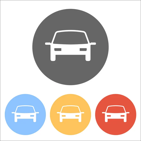 車のアイコン 色のついた丸の白いアイコンのセット — ストックベクタ