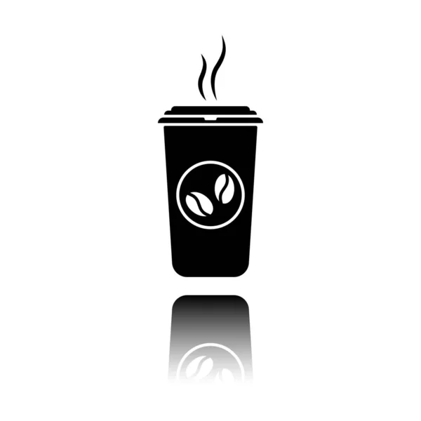 一杯热咖啡图标 黑色图标 白色背景上有镜面反射 — 图库矢量图片