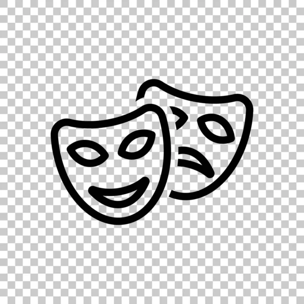 Máscaras Sonrientes Tristes Teatro Comedia Drama Emociones Opuestas Icono Contorno — Vector de stock