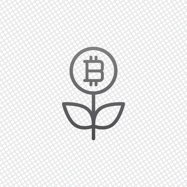 Para çiçek ile bitcoin. Para ağacını. İnce anahat ile doğrusal simgesi. Kılavuz arka plan üzerinde