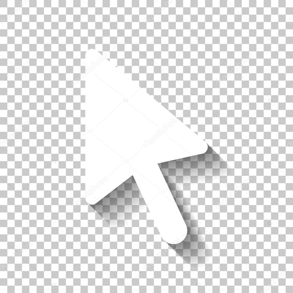 computer mouse arrow icon. White icon with shadow on transparent background