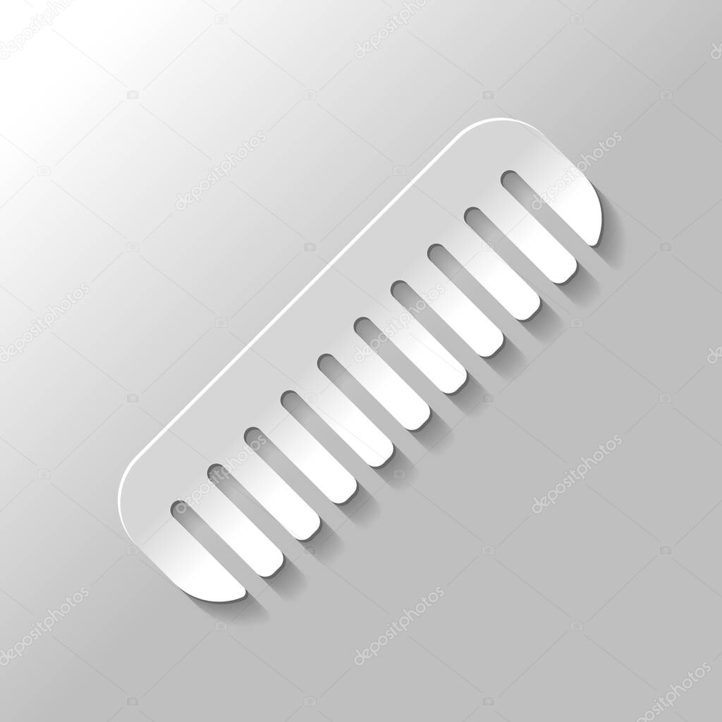 comb, hairbrush. simple silhouette. Set of paper style icons with shadow on gray background