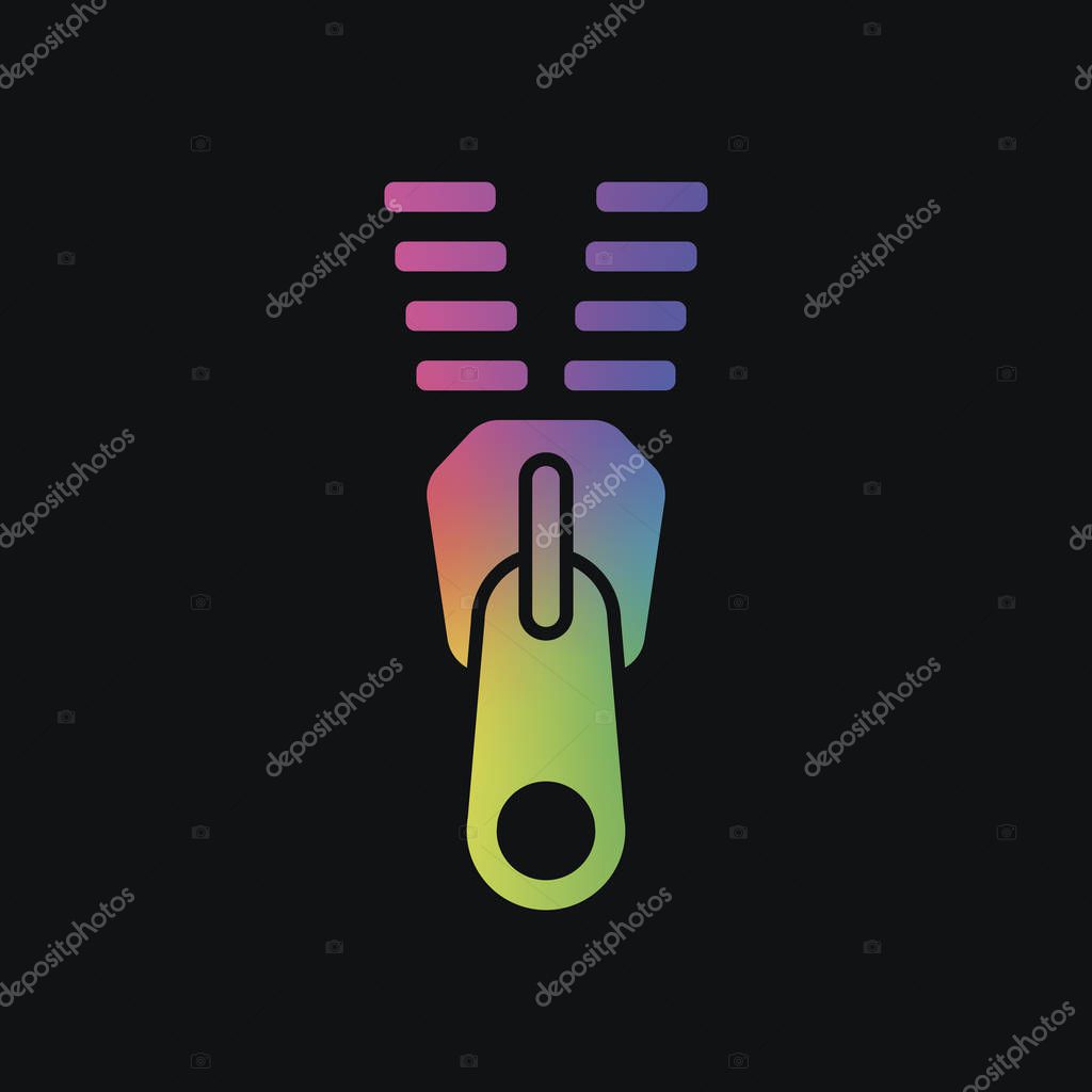Zipper tool icon, Open state. Rainbow color and dark background