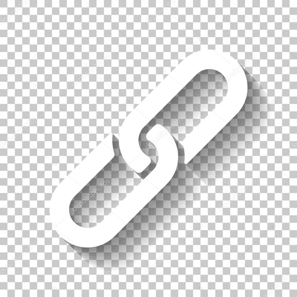 Link icon. Hyperlink chain symbol. Simple icon. White icon with shadow on transparent background