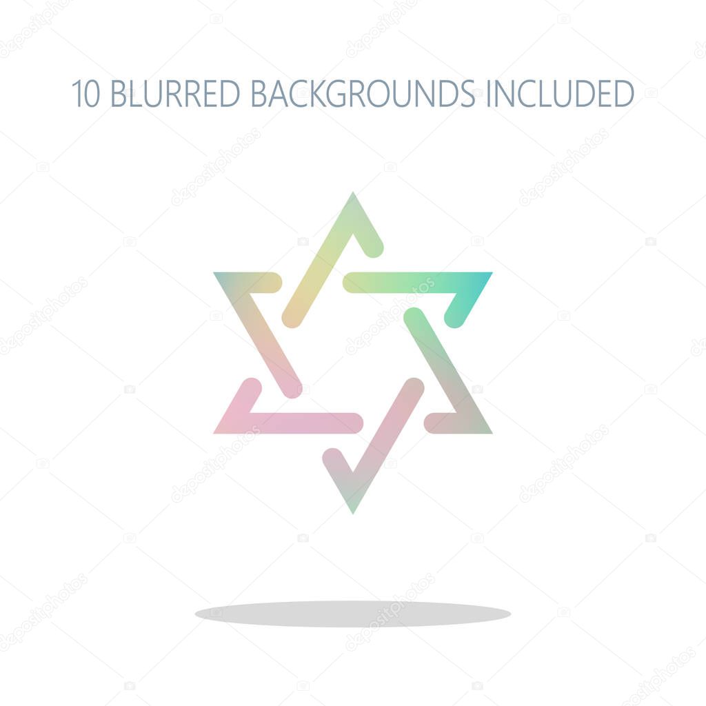 Star of david, simple icon. Colorful logo concept with simple shadow on white. 10 different blurred backgrounds included