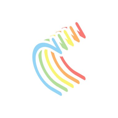 Basit ok, ileri. Doğrusal, ince anahat. Beyaz arka plan üzerinde renkli izometrik simgeler yığını