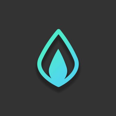 Basit ateş alev simgesi. Renkli logo kavramı koyu arka plan üzerinde yumuşak gölge ile. Masmavi okyanus rengini simgesi