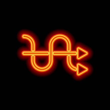 çapraz ok. basit siluet. Siyah arka plan üzerine portakal neon tarzı. Işık simgesi