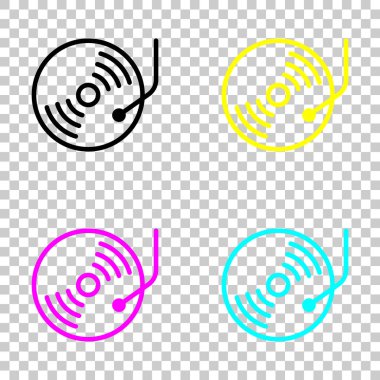 Retro vinil, plak çalar, cd çalar. Cmyk simgeleri şeffaf arka plan üzerinde renkli dizi