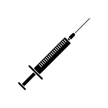 Şırınga simgesi. Beyaz arka planda siyah simgesi