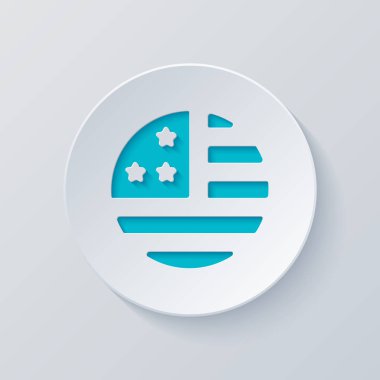 basit ABD bayrağı simgesi. Yuvarlak şekli. Gri ve mavi katmanları ile daire kes. Kağıt tarzı