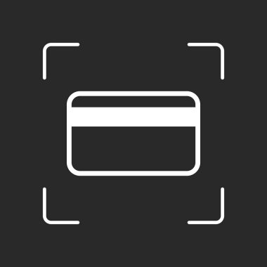 Basit kredi kartı simgesi. Beyaz nesne kamera otomatik odaklama koyu arka plan üzerinde