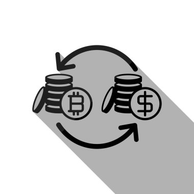 Bitcoin simgesini değiştirmek. Uzun gölge beyaz arka planda siyah nesnesiyle