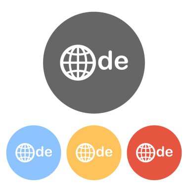 Almanya, dünya ve de etki alanı. Renkli daireler üzerinde beyaz simgeler kümesi