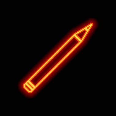 Kurşun kalem simgesini. Siyah arka plan üzerine portakal neon tarzı. Işık simgesi