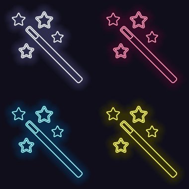 yıldız ile sihirli değnek. basit siluet. Moda neon işareti kümesi. Koyu arka plan üzerinde casino tarzı. Seamless modeli