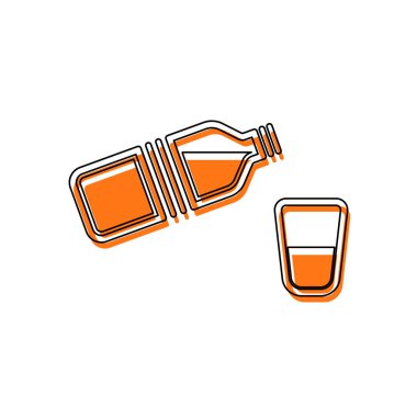 bir şişe su ve cam. basit tek simge. İzole simge siyah ince dağılımı ve farklı katmanlarda doldurma taşındı turuncu oluşan. Beyaz arka plan