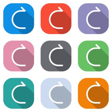 Basit ok, ileri. Doğrusal, ince anahat. Beyaz simgeleri uygulamalar için renkli kareler olarak ayarlayın. Sorunsuz imkanı ve desen poster için