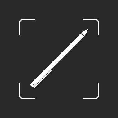 Kalem simgesi. Beyaz nesne kamera otomatik odaklama koyu arka plan üzerinde