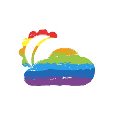 ay ve bulut. basit siluet. Çizim işaretiyle Lgbt stil, gökkuşağı (kırmızı, turuncu, sarı, yeşil, mavi, Indigo, menekşe, yedi renk