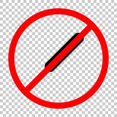 Tıbbi termometre vücut için. Siyah kırmızı uyarı işareti şeffaf arka plan ile nesnesinde izin yok