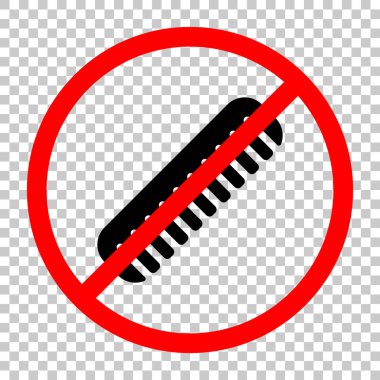 tarak, saç fırçası. basit siluet. Siyah kırmızı uyarı işareti şeffaf arka plan ile nesnesinde izin yok