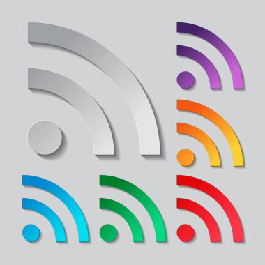 RSS Icon set. Kağıt tasarımı renkli nesneleri ile