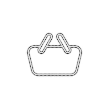 Alışveriş sepeti simgesi. İnce anahat ile basit doğrusal simgesi. Noktalı anahat siluet gölge beyaz arka plan üzerinde