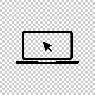 Laptop ya da defter ile ok üstünde perde. Saydam arka plan üzerinde.