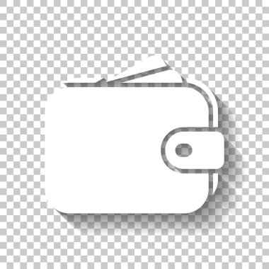 Çanta, cüzdan, para simgesi. Gölge şeffaf arka plan üzerinde beyaz simgesi