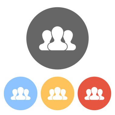 Takım, birkaç kişi. Renkli daireler üzerinde beyaz simgeler kümesi