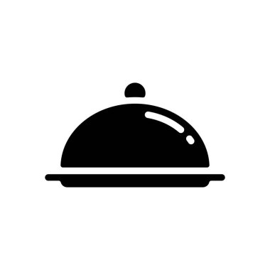 Restoran cloche veya tepsi. Restoran simgesi. Beyaz arka planda siyah