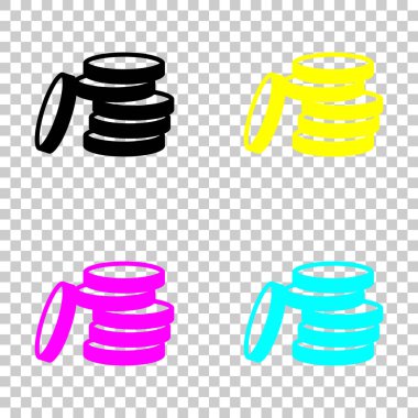 Sikke yığını simgesi. Cmyk simgeleri şeffaf arka plan üzerinde renkli dizi