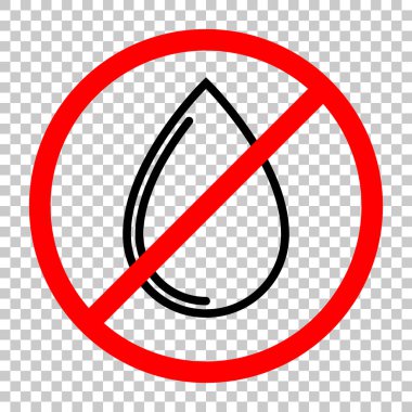 Su damla simgesi. Siyah kırmızı uyarı işareti şeffaf arka plan ile nesnesinde izin yok