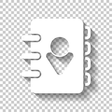 Adres defterinde kişi ile kapak. basit simgesi. Gölge şeffaf arka plan üzerinde beyaz simgesi