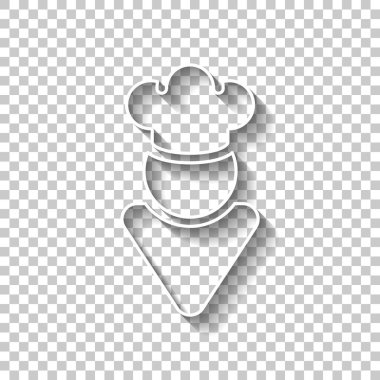 Şapkalı mutfak şefi. Mutfak logosu, basit simgesi. Gölge şeffaf arka plan üzerinde beyaz anahat işaretiyle