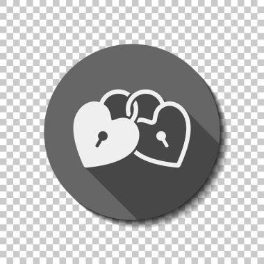 bağlantılı kupa, kilit simgesi. Saydam arka plan üzerinde bir dairede uzun gölge beyaz düz simgesi