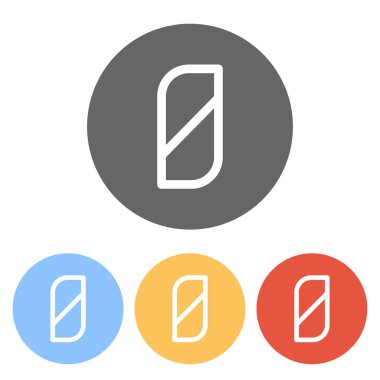 Sayı 0, sayısal, sıfır. Renkli daireler üzerinde beyaz simgeler kümesi