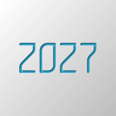 2027 sayı simgesi. Yeni Yılınız Kutlu Olsun. Kağıt tasarımı. Gölge ile düzenlenen sembolü
