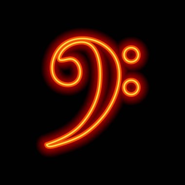 Bas nota anahtarı simgesi. Siyah arka plan üzerine portakal neon tarzı. Işık simgesi
