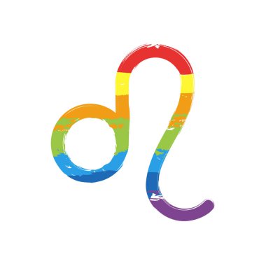 Astrolojik işaret. Leo basit simgesi. Çizim işaretiyle Lgbt stil, gökkuşağı (kırmızı, turuncu, sarı, yeşil, mavi, Indigo, menekşe, yedi renk