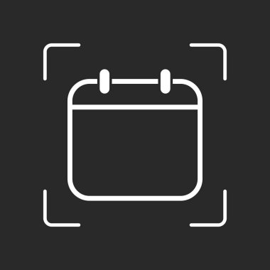 Basit takvimi, lineer, ince anahat. Beyaz nesne kamera otomatik odaklama koyu arka plan üzerinde