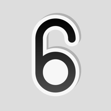 Numara altı, sayısal, basit mektup. Etiket tarzı ile beyaz ve gri arka plan üzerinde basit gölge