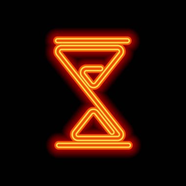 kum saati, bir satır, anahat simgesi. Siyah arka plan üzerine portakal neon tarzı. Işık simgesi